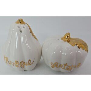 THANKSGIVING SALT & PEPPER SHAKERS Pier 1 White Gold Pumpkin Gourd